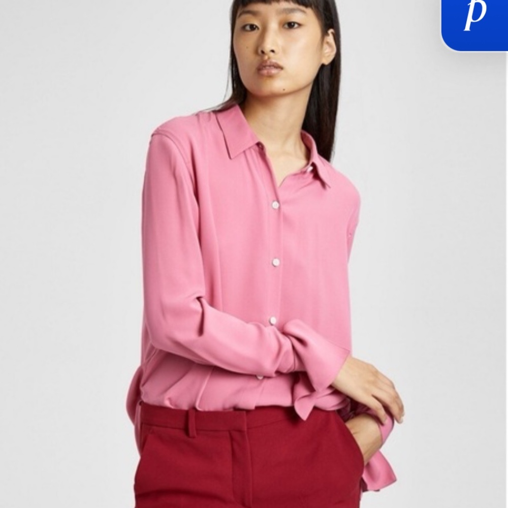 Theory silk pink shirt button down blouse size Small
